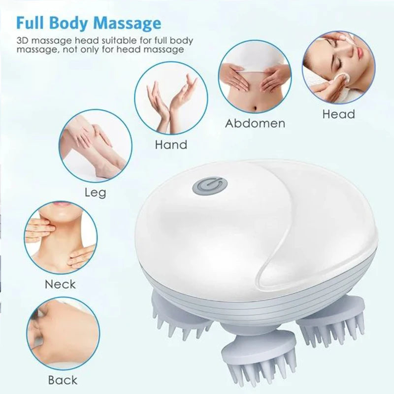 Masseur crânien électrique pour massage complet du corps : tête, cou, dos, jambes, mains et abdomen avec têtes 3D.