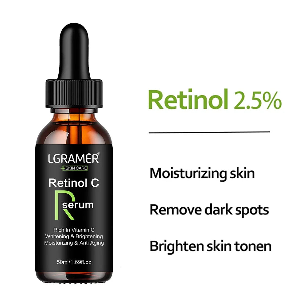 Sérum Perfection Teint Retinol C 2,5 %, hydrate, élimine les taches brunes et unifie le teint pour une peau éclatante et lisse.