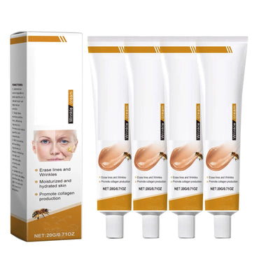 Quatre tubes de Crème soins du visage au venin d'abeille. Hydratation intense et réduction des rides pour un teint éclatant.