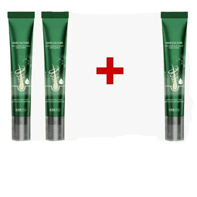 Offre spéciale de 2 tubes d'huile capillaire Hair Culture avec 1 gratuit, soin naturel pour renforcer les racines et favoriser la repousse.
