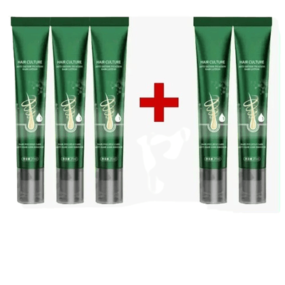Offre promotionnelle de 4 tubes d'huile capillaire Hair Culture avec 2 gratuits, soin anti-chute pour cheveux clairsemés.