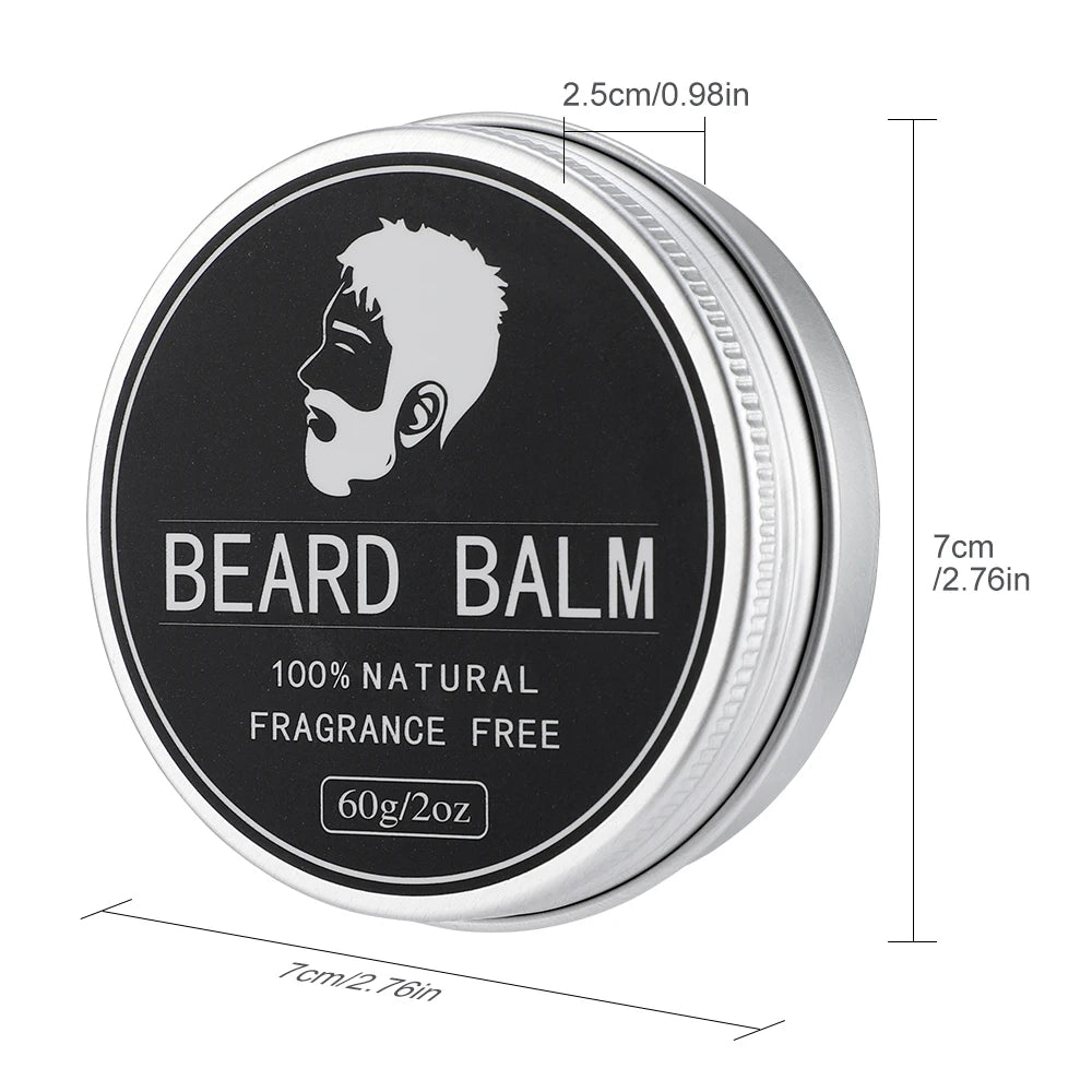 Crème Croissance des cheveux pour barbe en boîte de 60g, dimensions détaillées pour un soin précis et facile à transporter.