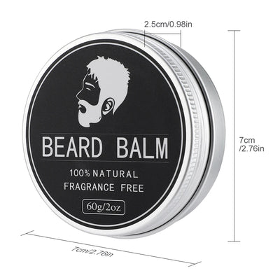Crème Croissance des cheveux pour barbe en boîte de 60g, dimensions détaillées pour un soin précis et facile à transporter.
